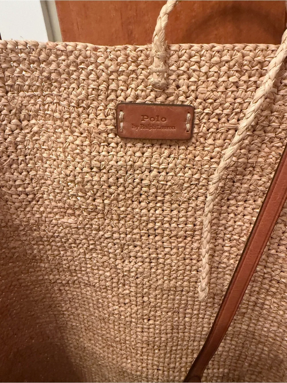 Ralph Lauren North South Raffia Tote with Tan Leather Handles - Like New